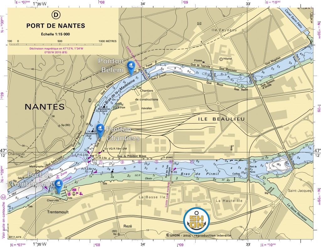 Carte de la Loire - Ponton Belem - Ponton Chantiers - Port de Trentemoult